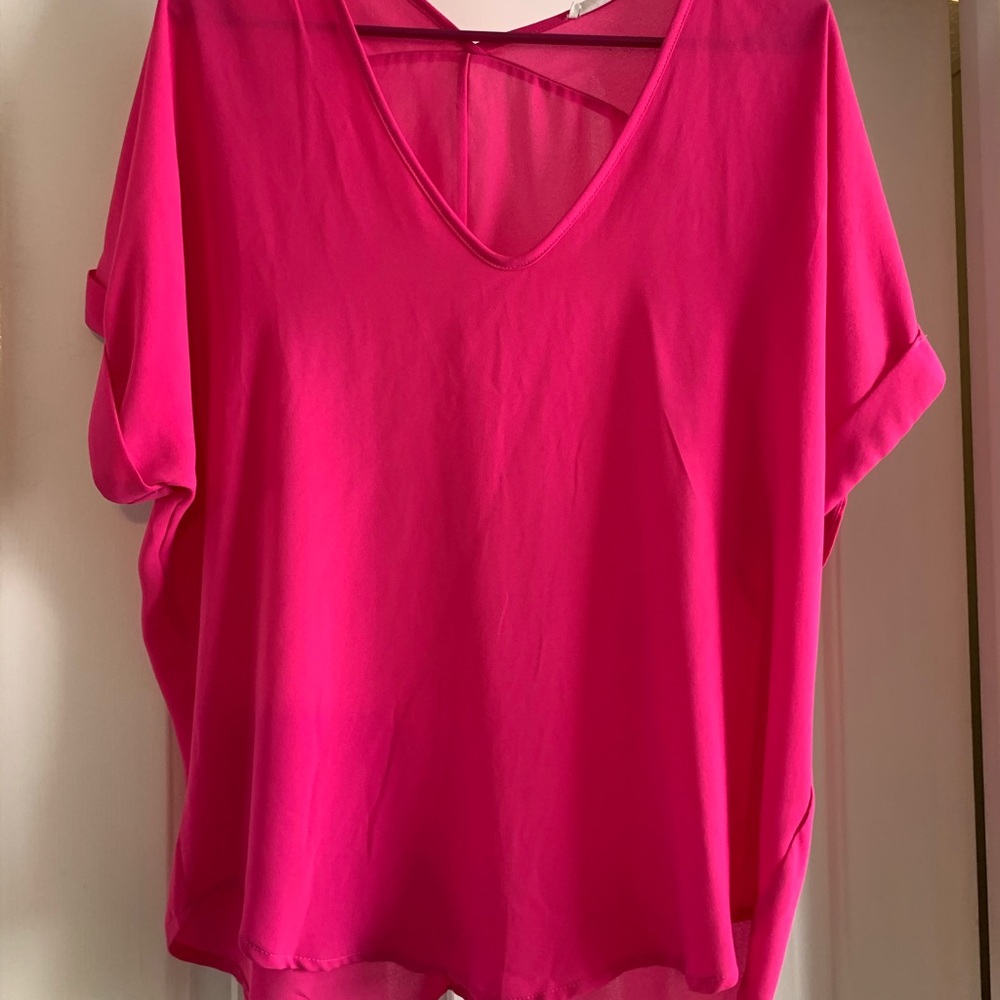 Hot pink chiffon v neck top